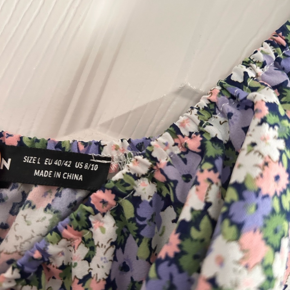 SHEIN Blue and Pink Ruched Puff Sleeve Mini Dress - Picture 7 of 7